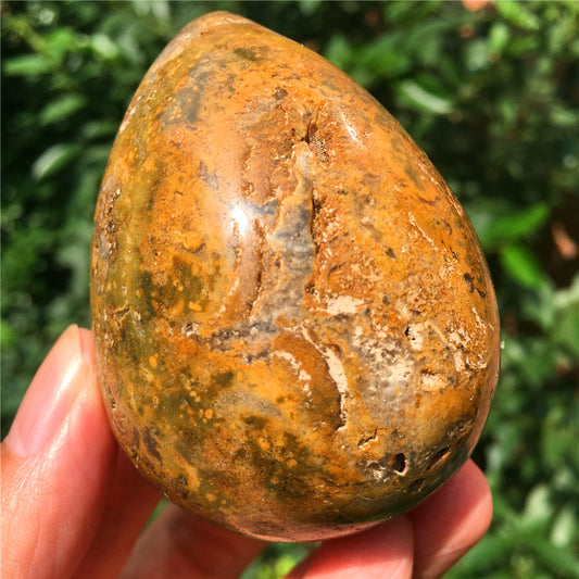 237G  Crystal carved egg of Ocean Jasper  F17