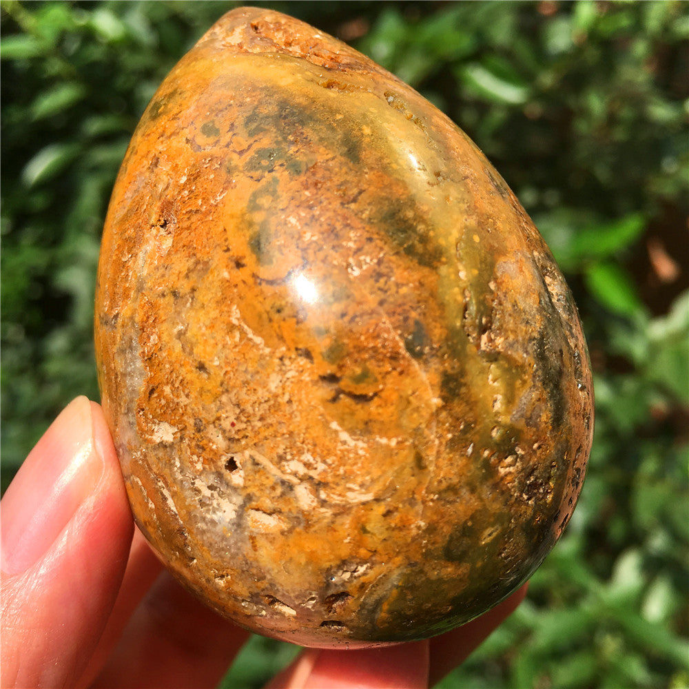 237G  Crystal carved egg of Ocean Jasper  F17