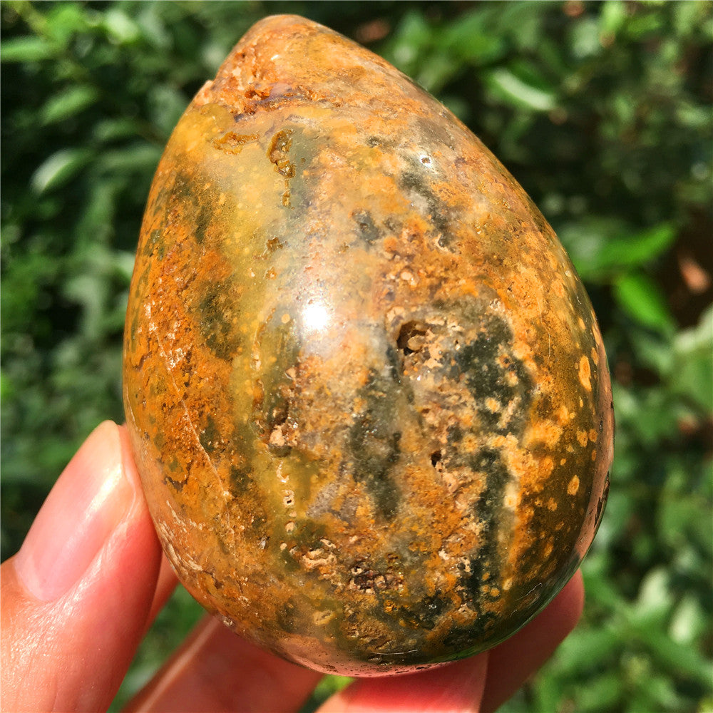 237G  Crystal carved egg of Ocean Jasper  F17