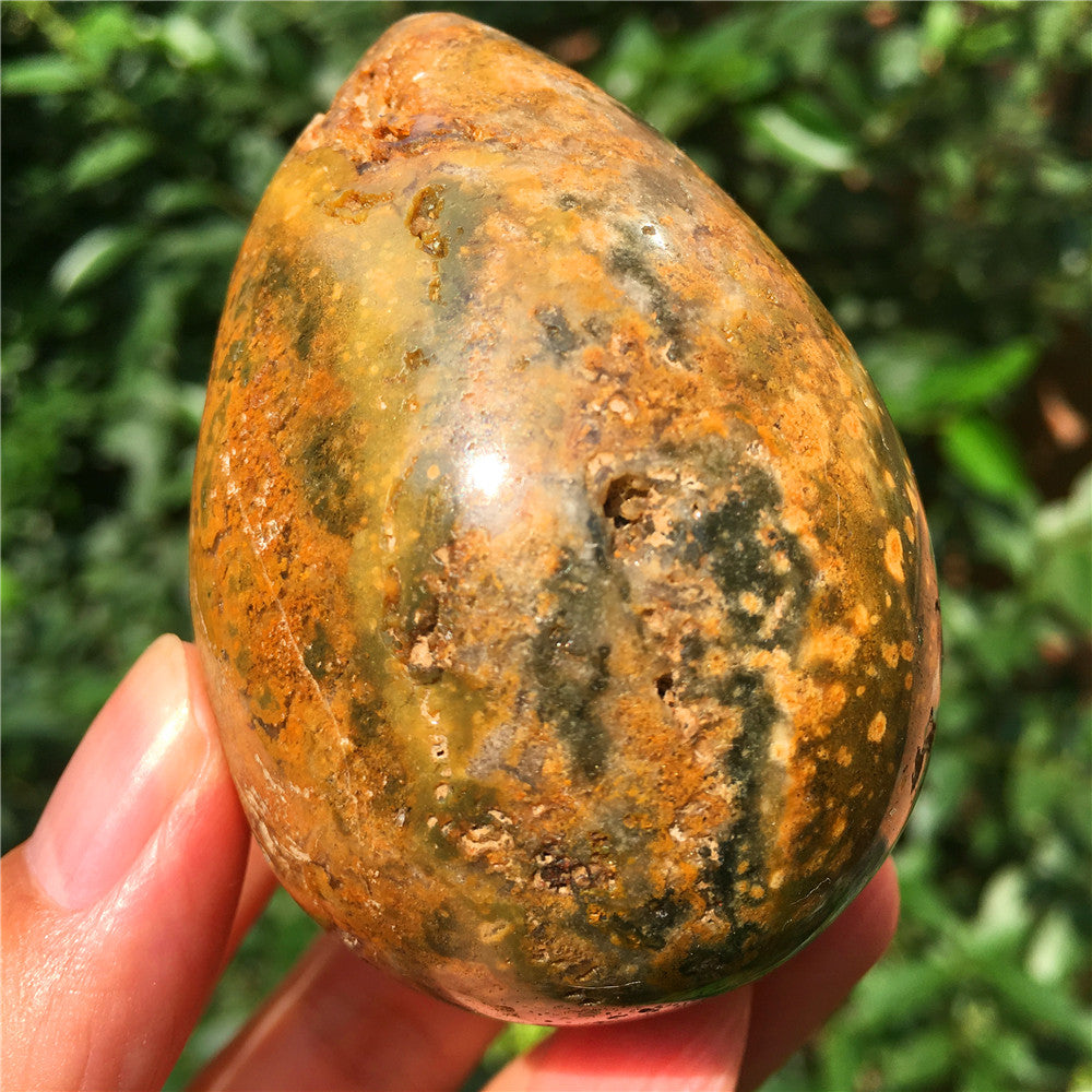 237G  Crystal carved egg of Ocean Jasper  F17