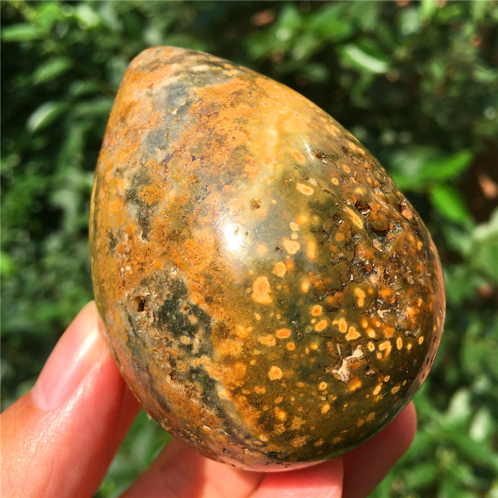 237G  Crystal carved egg of Ocean Jasper  F17