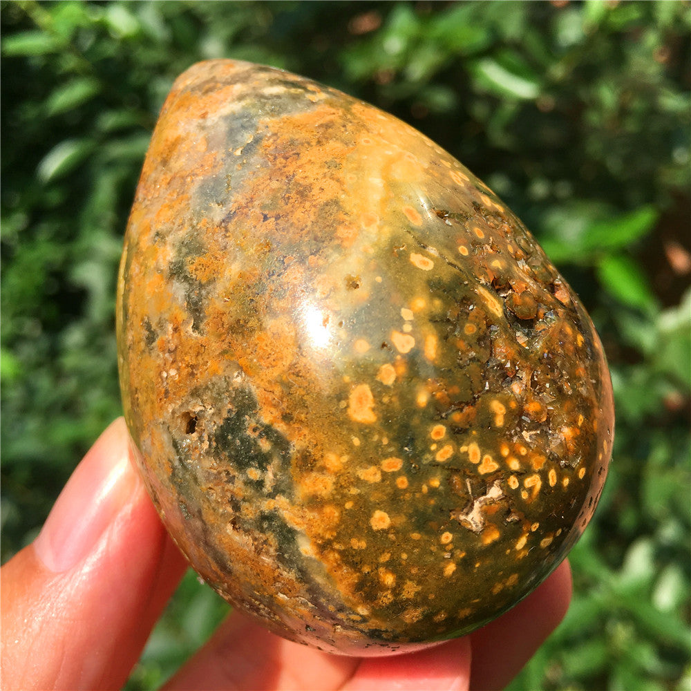 237G  Crystal carved egg of Ocean Jasper  F17