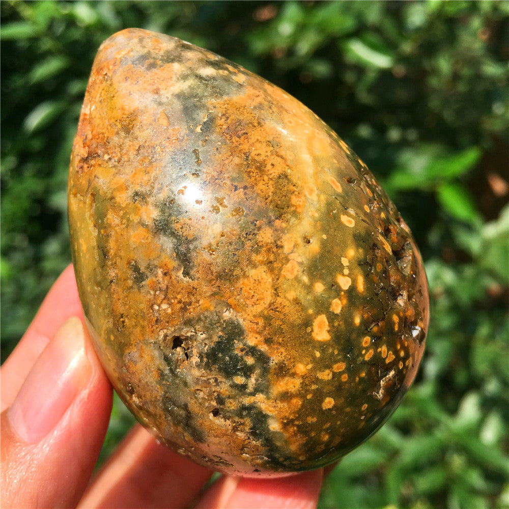 237G  Crystal carved egg of Ocean Jasper  F17