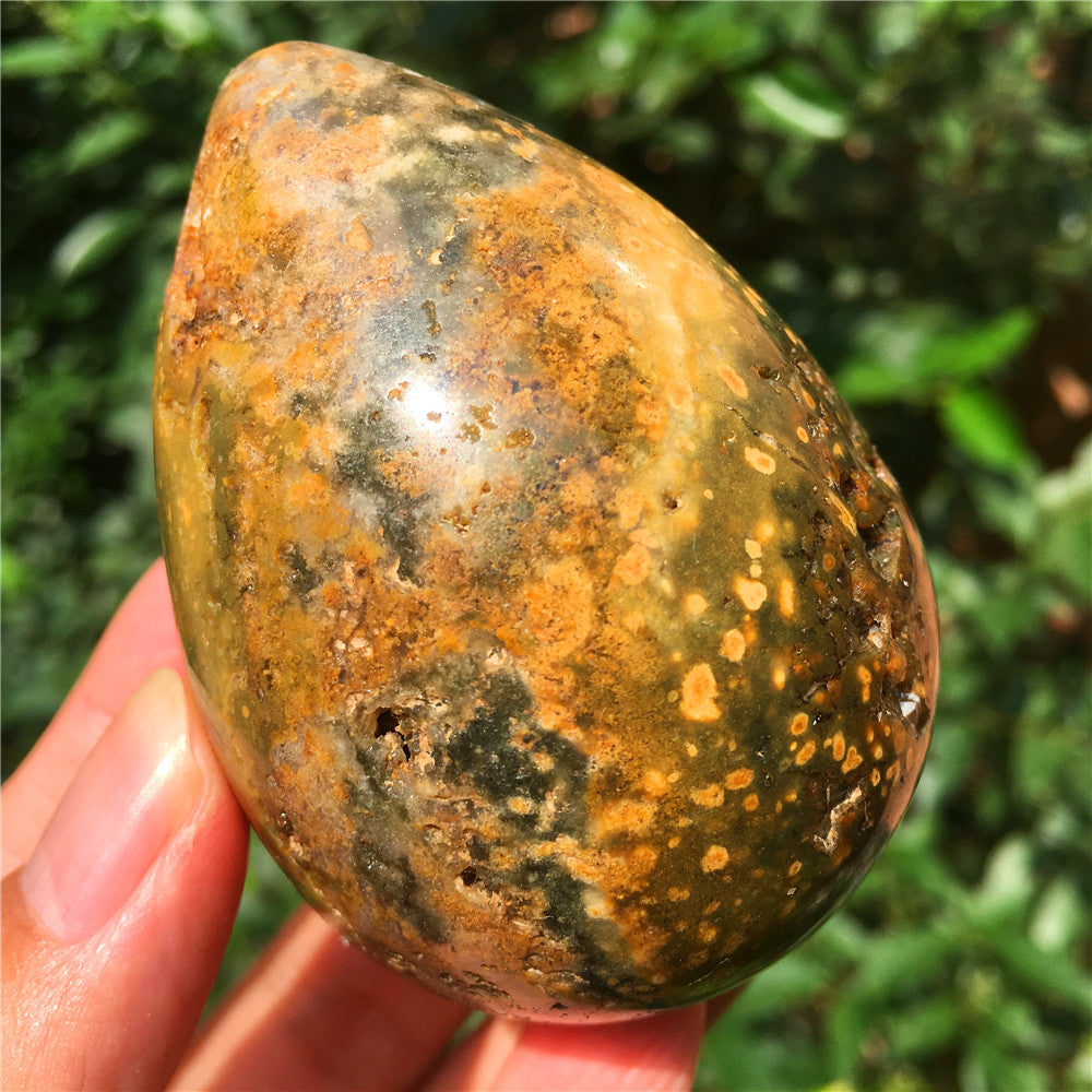 237G  Crystal carved egg of Ocean Jasper  F17