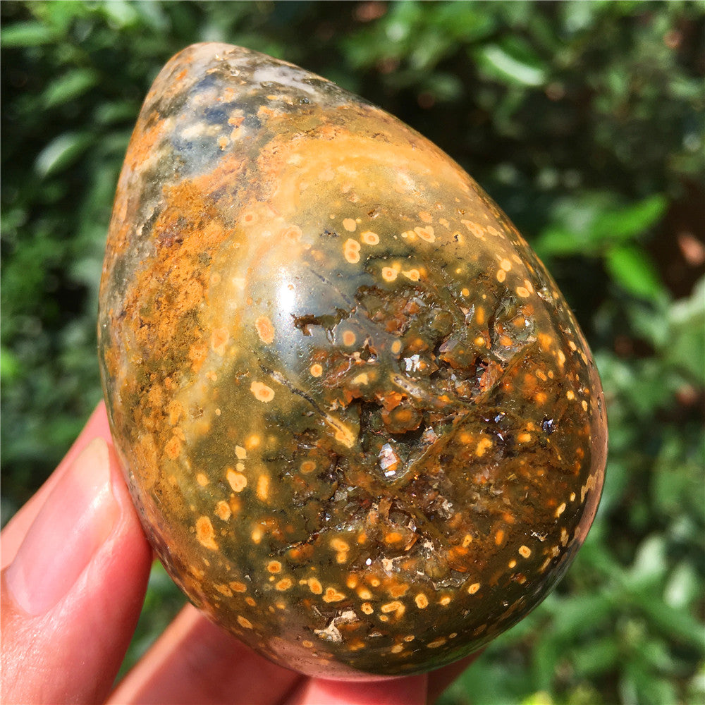 237G  Crystal carved egg of Ocean Jasper  F17