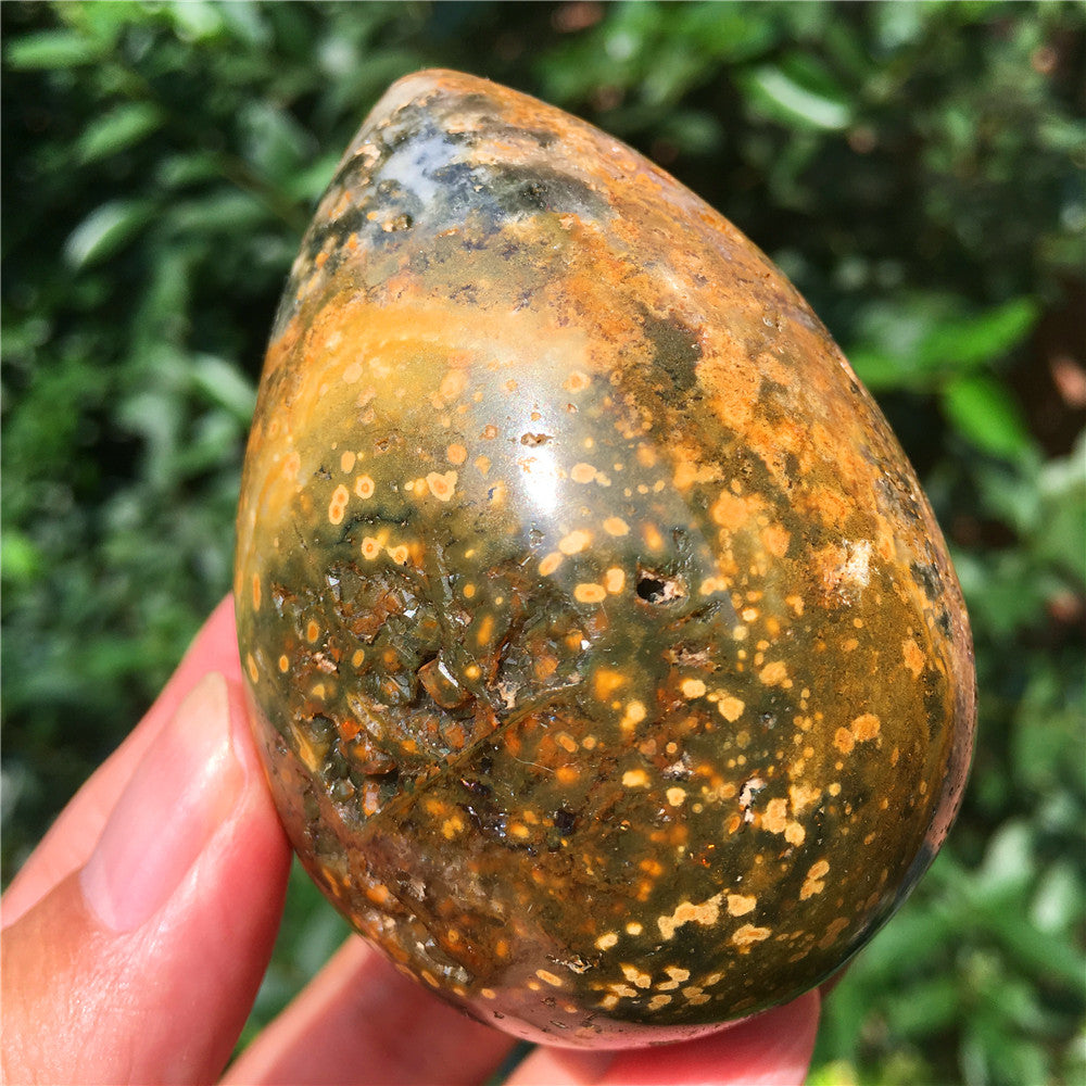 237G  Crystal carved egg of Ocean Jasper  F17