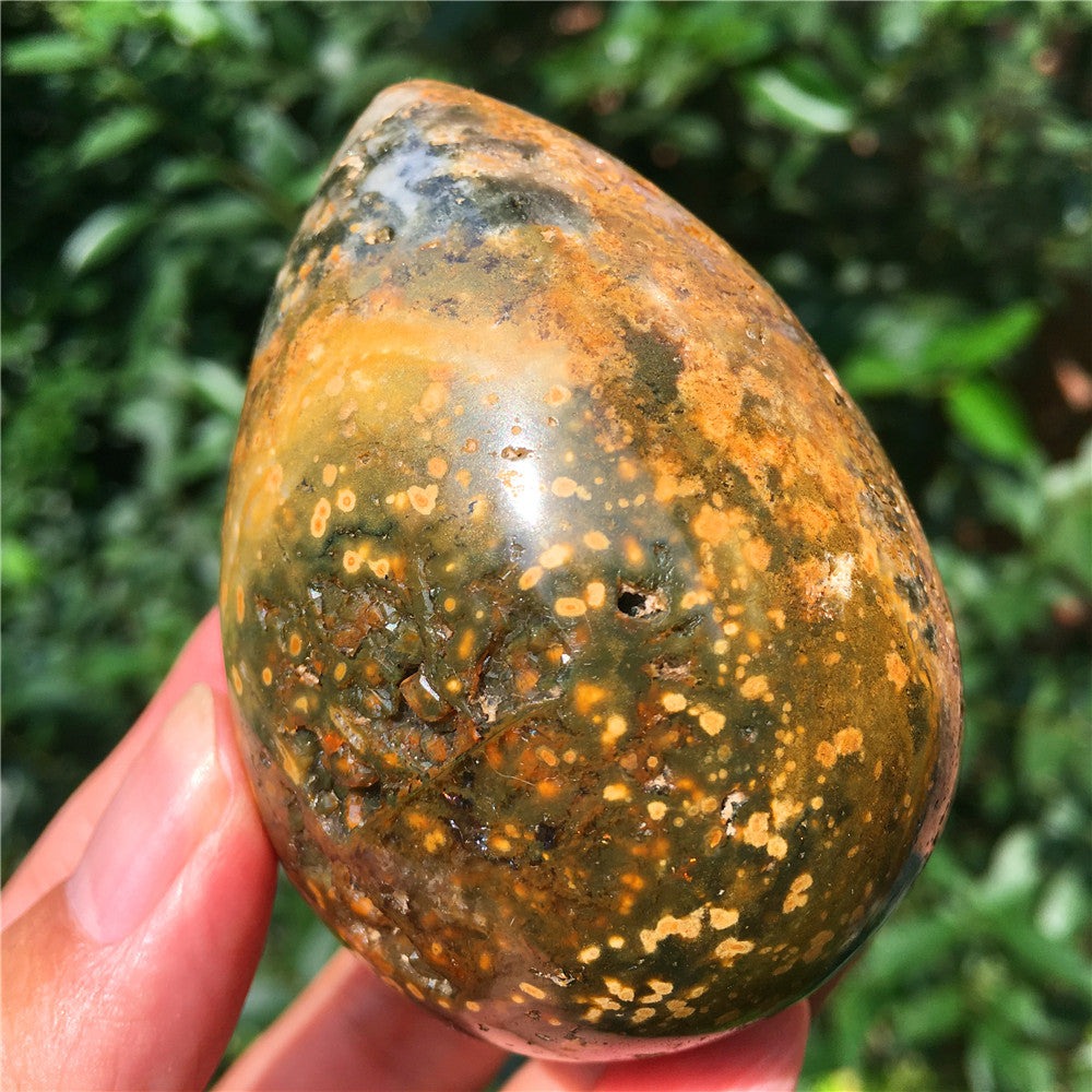 237G  Crystal carved egg of Ocean Jasper  F17