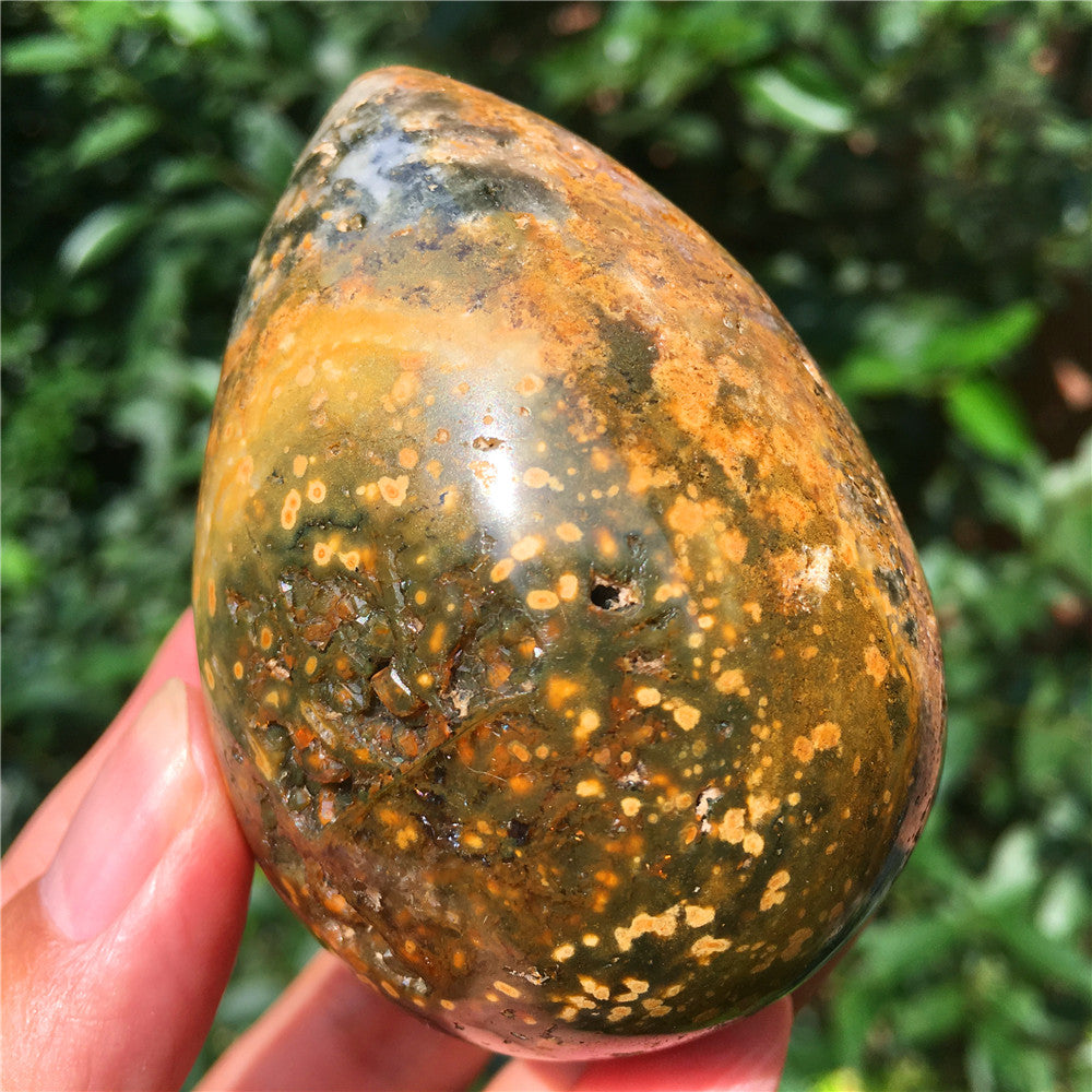 237G  Crystal carved egg of Ocean Jasper  F17