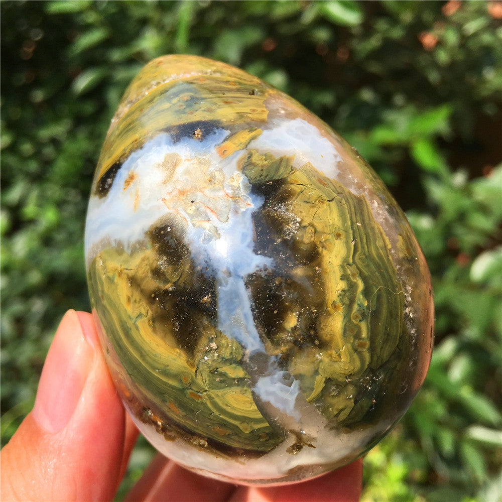 270G  Crystal carved egg of Ocean Jasper  6021
