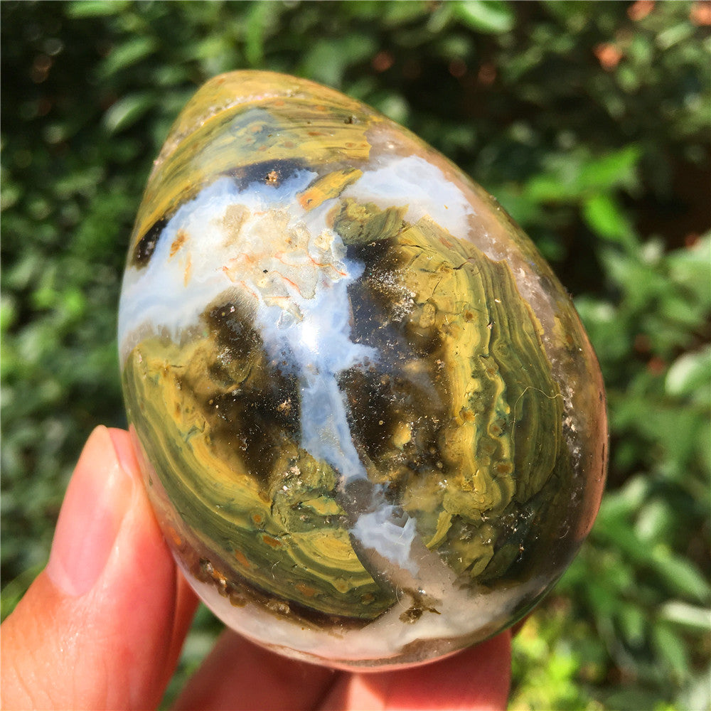 270G  Crystal carved egg of Ocean Jasper  6021