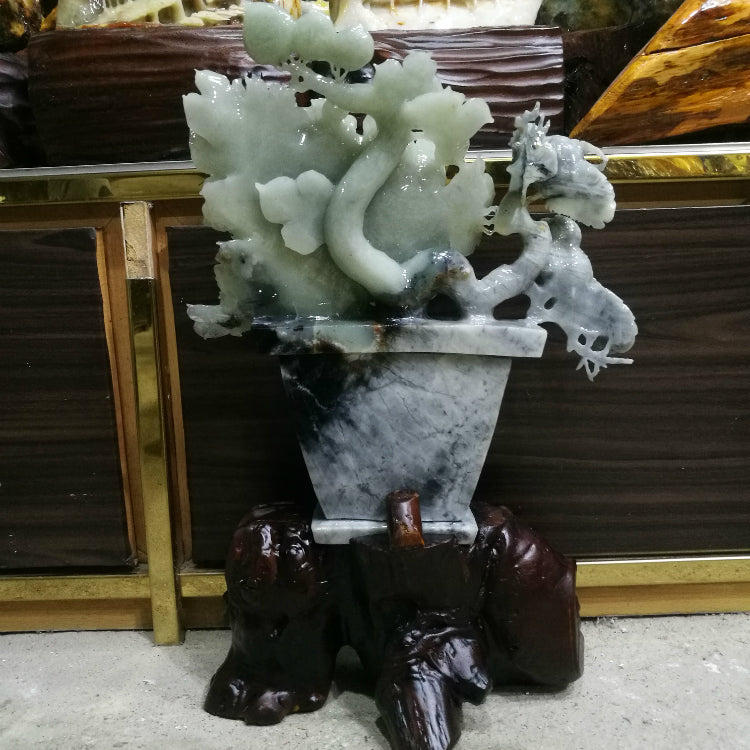 Flores orientales de jade Xiuyu que florecen, adornos ricos, boutique de flores de jade y peonía, natural tallada a mano