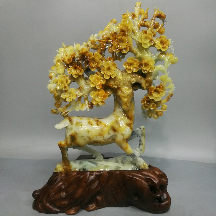 Oriental natural Xiuyu Sika Deer ornaments, hand carved, Liaoning Xiuyan Zhaocai living room office clothes