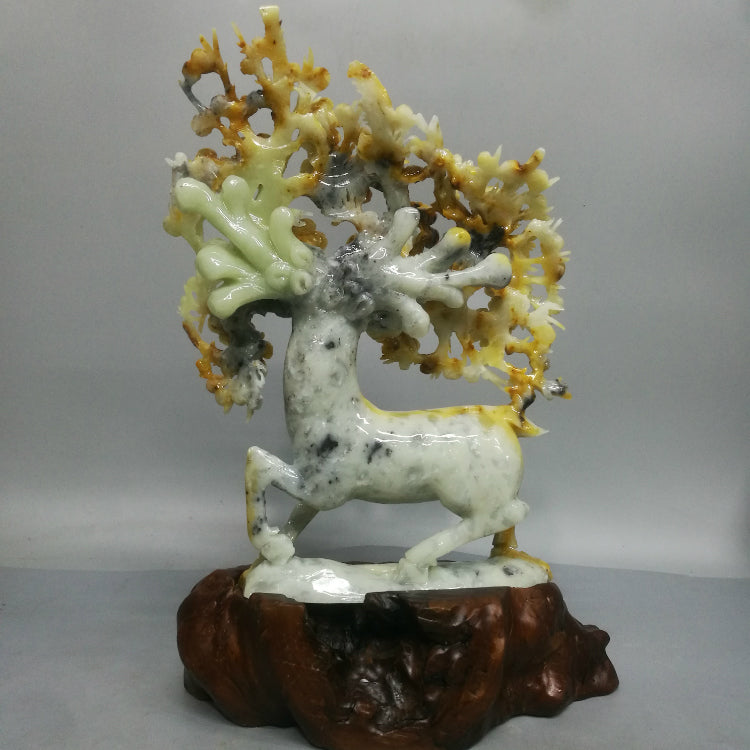 Oriental natural Xiuyu Sika Deer ornaments, hand carved, Liaoning Xiuyan Zhaocai living room office clothes