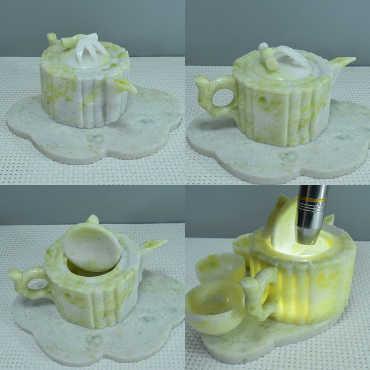 Adorno Oriental Xiuyu, juego de té Xiuyu, adorno natural Liaoning Xiuyan Jade, juego de té, juego de vino, adorno, artículos para el hogar