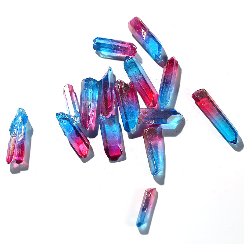 Hot Sale Natural Double Color Blue Red Aura Crystal Wand Points for Pendant