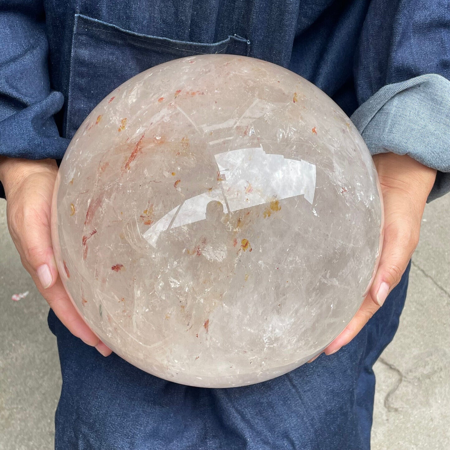 Natural clear rutile quartz sphere crystal ball Reiki healing